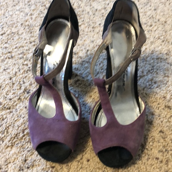 Beverly Feldman Purple and Black T-Strap Heels - Picture 2 of 11
